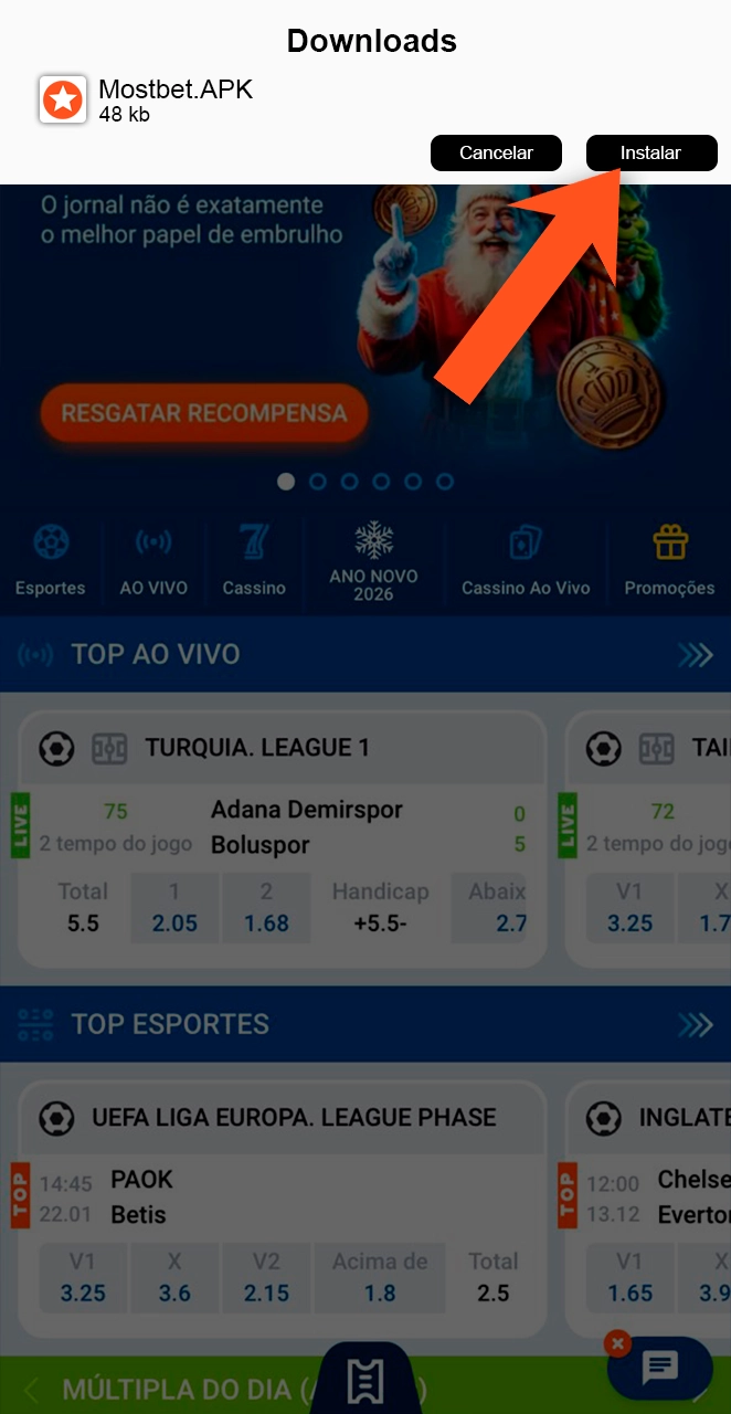 Comece a instalar o aplicativo Mostbet que você baixou.