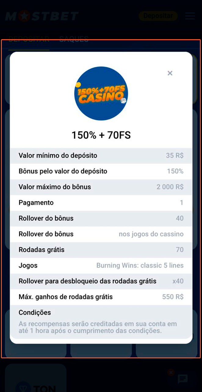 Aposte o valor exigido do bônus da Mostbet.