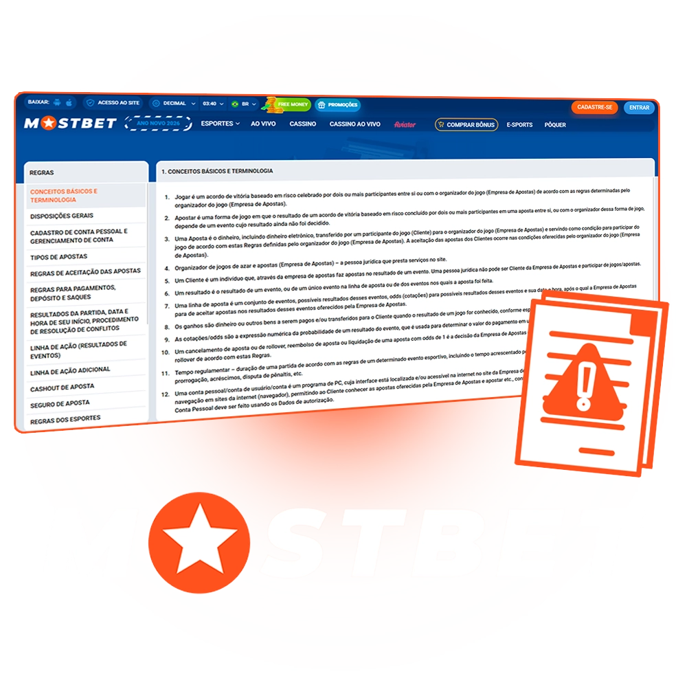 Leia os termos e condições de apostas na Mostbet.