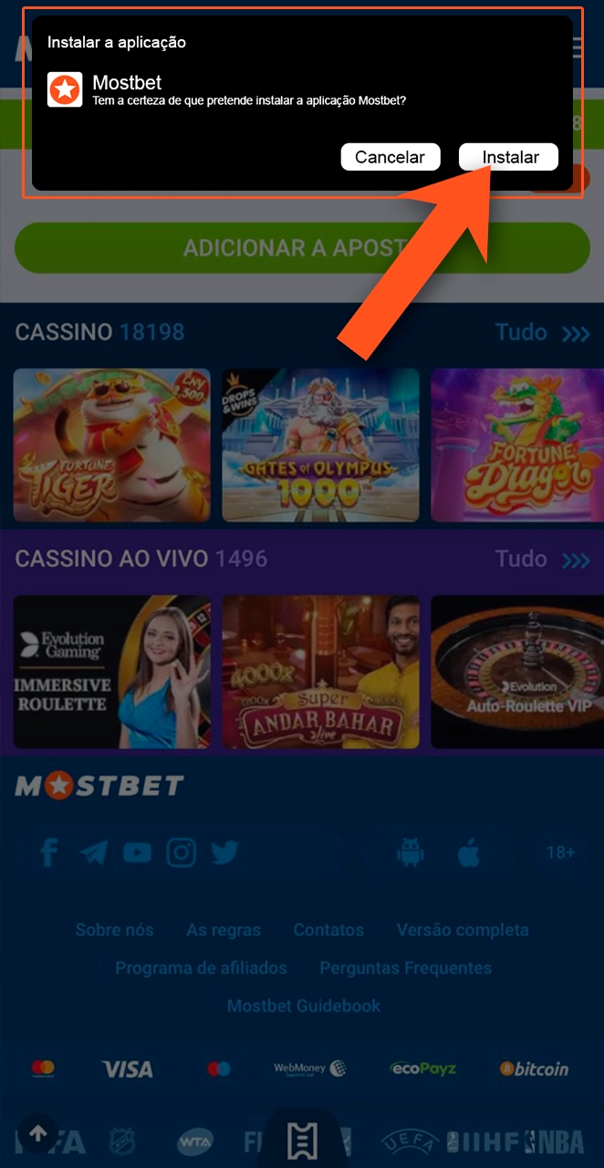 Instale o arquivo Mostbet baixado em seu smartphone.