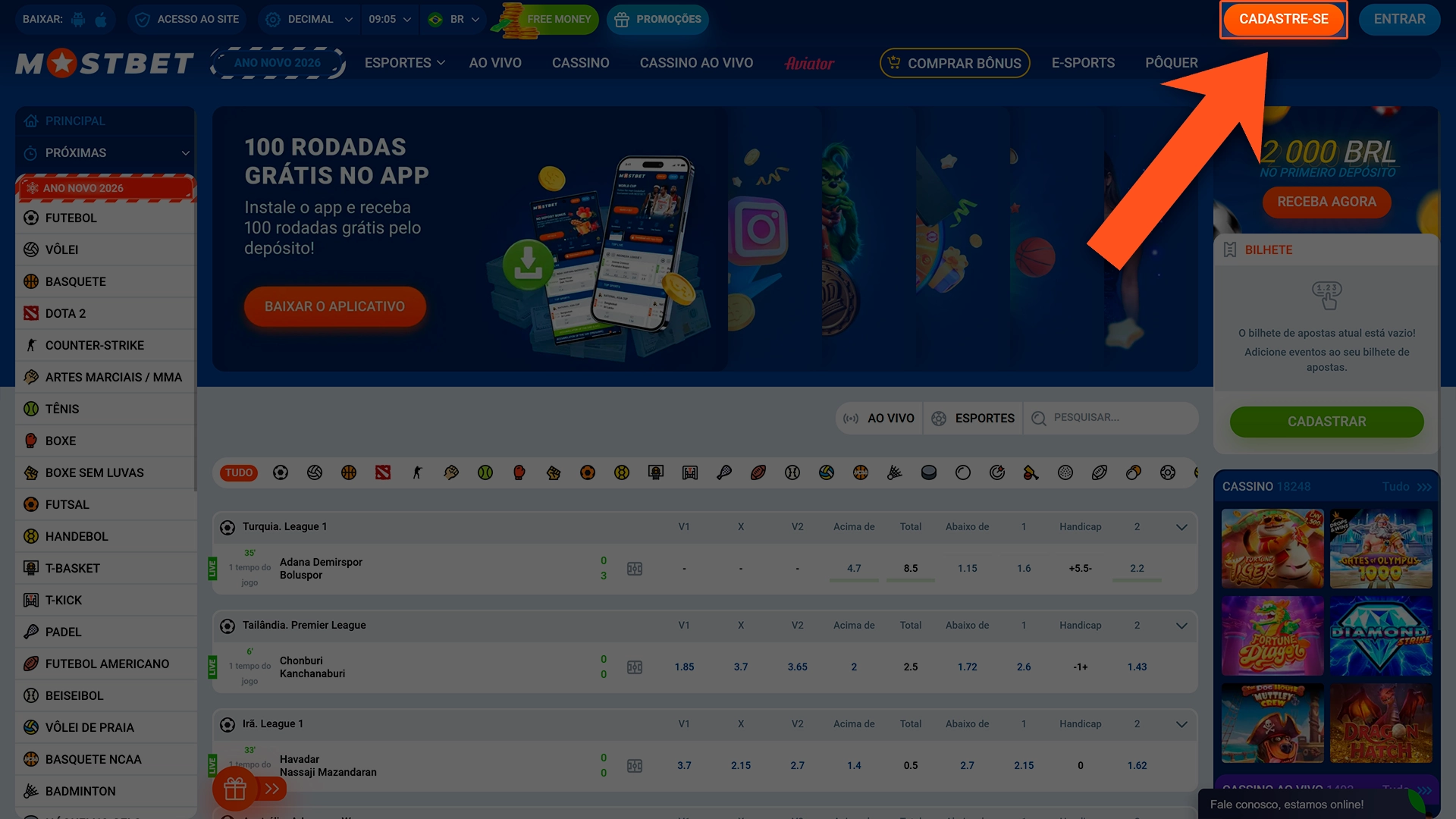 Inicie o seu cadastro na Mostbet clicando no botão.