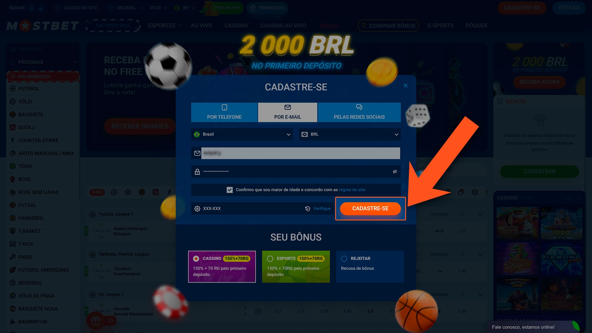 Confirme o seu registo na Mostbet.