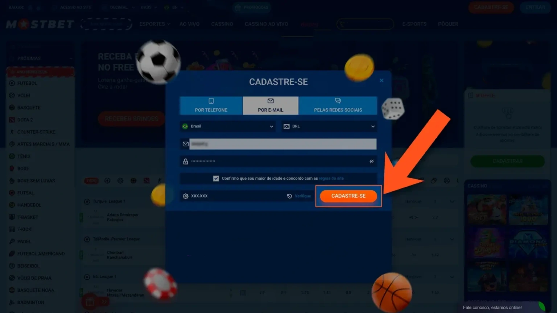 Confirme o seu registo na Mostbet.